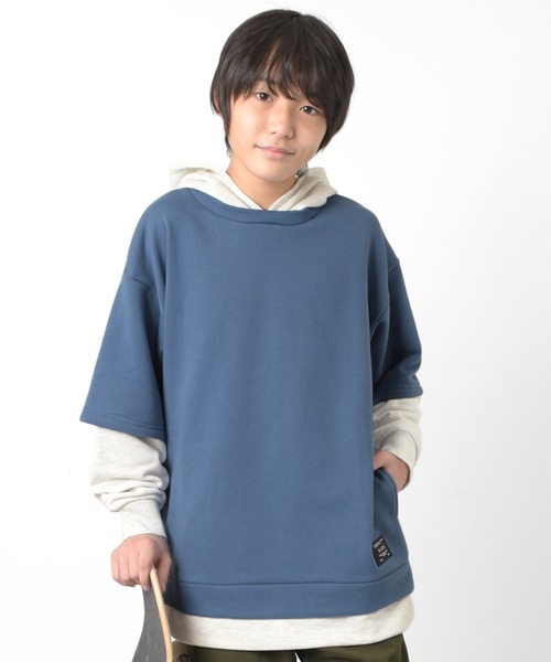 GLAZOS（グラソス）の「裏毛・袖レイヤードパーカー（パーカー・キッズ・ブラック/ダークグリーン/グレー/ブルー・150cm/160cm/140cm/170cm）」の6枚目の写真