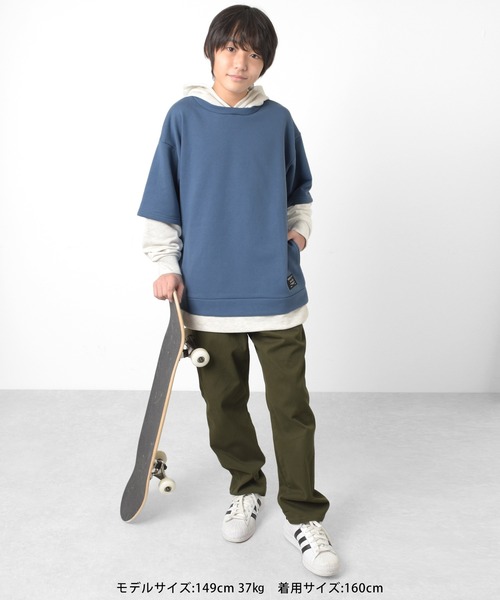 GLAZOS（グラソス）の「裏毛・袖レイヤードパーカー（パーカー・キッズ・ブラック/ダークグリーン/グレー/ブルー・150cm/160cm/140cm/170cm）」の8枚目の写真