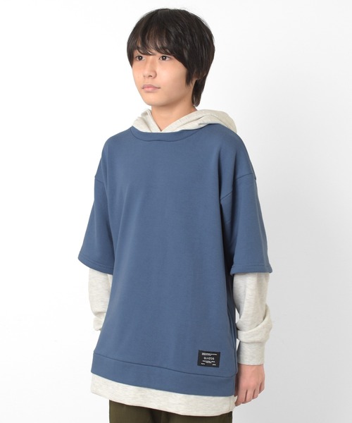 GLAZOS（グラソス）の「裏毛・袖レイヤードパーカー（パーカー・キッズ・ブラック/ダークグリーン/グレー/ブルー・150cm/160cm/140cm/170cm）」の11枚目の写真