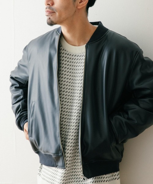 ITEMS URBANRESEARCH(アイテムズ アーバンリサーチ)の「レザータッチ 中綿リブブルゾン(ブルゾン・メンズ・カーキ/ネイビー/ブラック・LARGE/MEDIUM)」の3枚目の写真