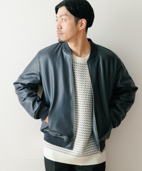 ITEMS URBANRESEARCH(アイテムズ アーバンリサーチ)の「レザータッチ 中綿リブブルゾン(ブルゾン・メンズ・カーキ/ネイビー/ブラック・LARGE/MEDIUM)」の4枚目の写真