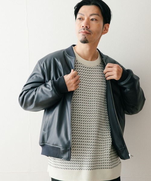 ITEMS URBANRESEARCH(アイテムズ アーバンリサーチ)の「レザータッチ 中綿リブブルゾン(ブルゾン・メンズ・カーキ/ネイビー/ブラック・LARGE/MEDIUM)」の5枚目の写真