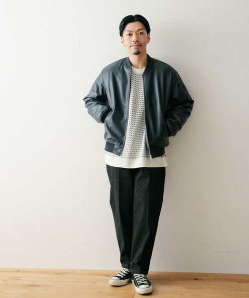 ITEMS URBANRESEARCH(アイテムズ アーバンリサーチ)の「レザータッチ 中綿リブブルゾン(ブルゾン・メンズ・カーキ/ネイビー/ブラック・LARGE/MEDIUM)」の8枚目の写真