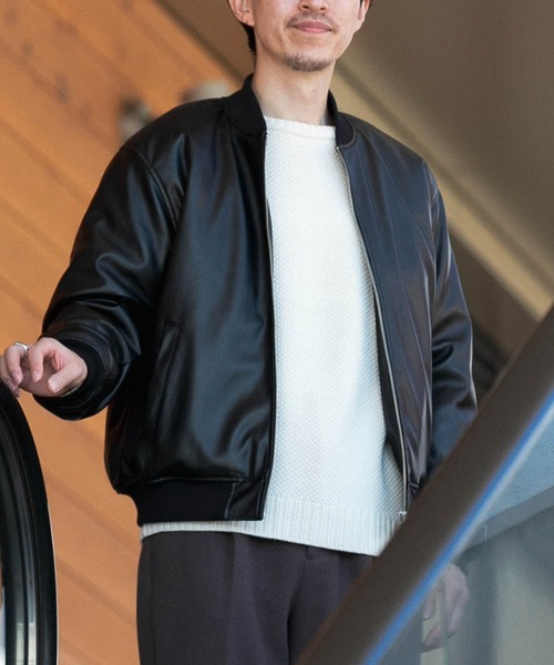 ITEMS URBANRESEARCH(アイテムズ アーバンリサーチ)の「レザータッチ 中綿リブブルゾン(ブルゾン・メンズ・カーキ/ネイビー/ブラック・LARGE/MEDIUM)」の15枚目の写真