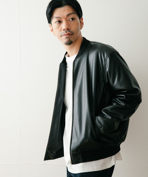 ITEMS URBANRESEARCH(アイテムズ アーバンリサーチ)の「レザータッチ 中綿リブブルゾン(ブルゾン・メンズ・カーキ/ネイビー/ブラック・LARGE/MEDIUM)」の17枚目の写真