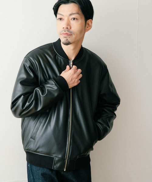 ITEMS URBANRESEARCH(アイテムズ アーバンリサーチ)の「レザータッチ 中綿リブブルゾン(ブルゾン・メンズ・カーキ/ネイビー/ブラック・LARGE/MEDIUM)」の18枚目の写真