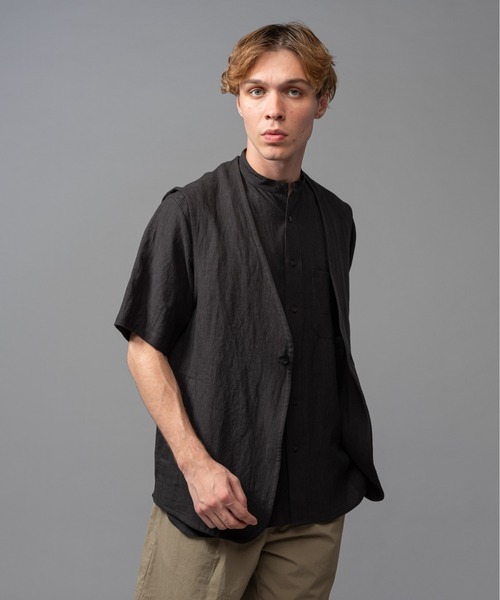 MR.OLIVE（ミスターオリーブ）の「【セットアップ対応】フレンチリネン / リラックスベスト（ベスト・メンズ・ブラック/ベージュ/ネイビー・MEDIUM/LARGE）」の2枚目の写真