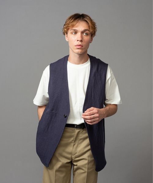 MR.OLIVE（ミスターオリーブ）の「【セットアップ対応】フレンチリネン / リラックスベスト（ベスト・メンズ・ブラック/ベージュ/ネイビー・MEDIUM/LARGE）」の12枚目の写真