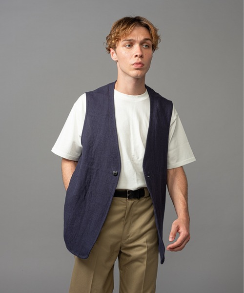 MR.OLIVE（ミスターオリーブ）の「【セットアップ対応】フレンチリネン / リラックスベスト（ベスト・メンズ・ブラック/ベージュ/ネイビー・MEDIUM/LARGE）」の13枚目の写真
