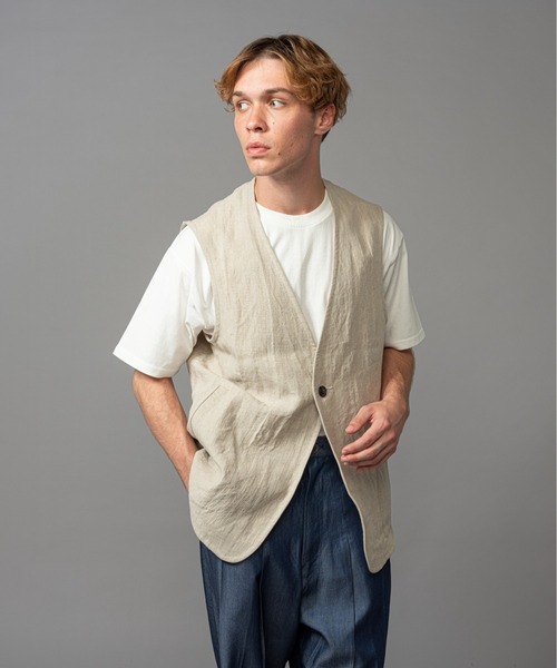 MR.OLIVE（ミスターオリーブ）の「【セットアップ対応】フレンチリネン / リラックスベスト（ベスト・メンズ・ブラック/ベージュ/ネイビー・MEDIUM/LARGE）」の9枚目の写真