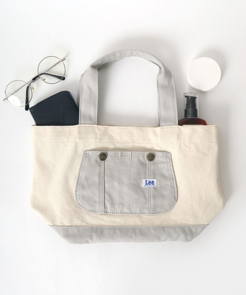 Lee（リー）の「Lee/リー キャンバス オーバーオールポケット ミニトートバッグ/ランチバッグ（トートバッグ・レディース・ホワイト×グリーン/ホワイト×ブルー/ホワイト×ブラック/ホワイト×グレー/ブラック×ブラック・FREE）」の9枚目の写真