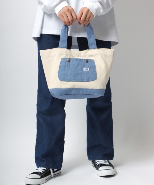 Lee（リー）の「Lee/リー キャンバス オーバーオールポケット ミニトートバッグ/ランチバッグ（トートバッグ・レディース・ホワイト×グリーン/ホワイト×ブルー/ホワイト×ブラック/ホワイト×グレー/ブラック×ブラック・FREE）」の12枚目の写真