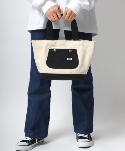 Lee（リー）の「Lee/リー キャンバス オーバーオールポケット ミニトートバッグ/ランチバッグ（トートバッグ・レディース・ホワイト×グリーン/ホワイト×ブルー/ホワイト×ブラック/ホワイト×グレー/ブラック×ブラック・FREE）」の16枚目の写真