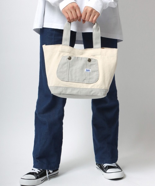 Lee（リー）の「Lee/リー キャンバス オーバーオールポケット ミニトートバッグ/ランチバッグ（トートバッグ・レディース・ホワイト×グリーン/ホワイト×ブルー/ホワイト×ブラック/ホワイト×グレー/ブラック×ブラック・FREE）」の20枚目の写真