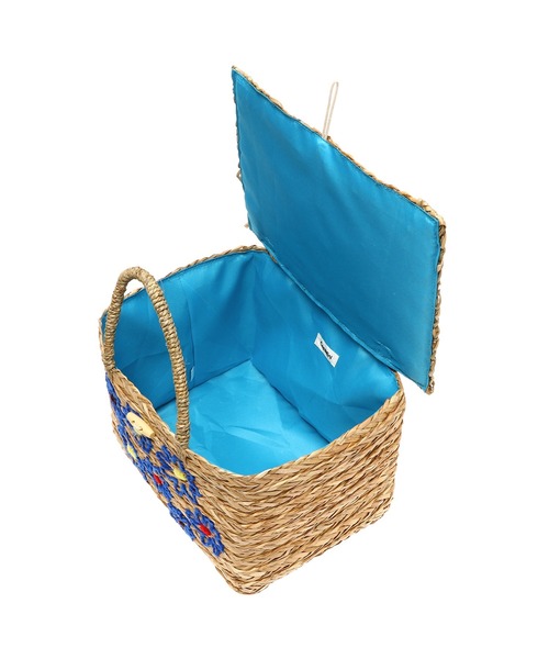 Casselini（キャセリーニ）の「Casselini 刺繍バスケットS 224-110803（かごバッグ・レディース・ブルー・FREE）」の6枚目の写真