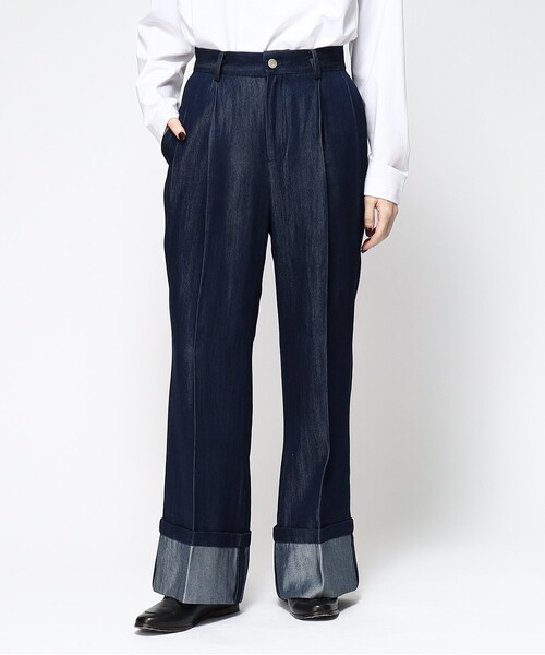 tk.TAKEO KIKUCHI（ティーケータケオキクチ）の「ブライトデニムロールアップパンツ（デニムパンツ・レディース・ネイビー系3・66）」の5枚目の写真