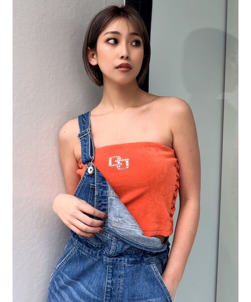 GYDA（ジェイダ）の「GGストーンパイルビスチェ（チューブトップ・レディース・オレンジ/ブラック/オフホワイト・FREE）」の4枚目の写真