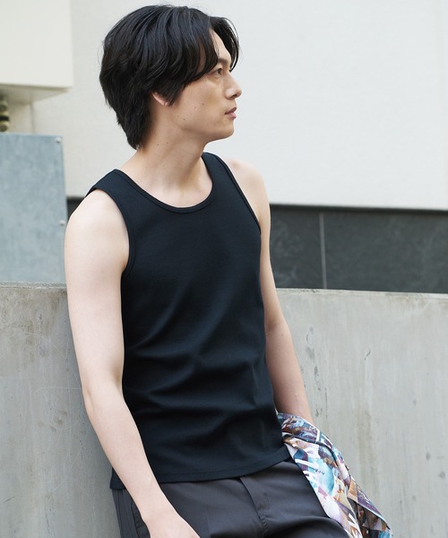 Blue Standard （ブルースタンダード）の「【BLUE STANDARD/ブルースタンダード】抗菌防臭 テレコ リブ タンクトップ インナー（タンクトップ・メンズ・ホワイト/ブラック/杢グレー・MEDIUM/LARGE/X-LARGE）」の2枚目の写真