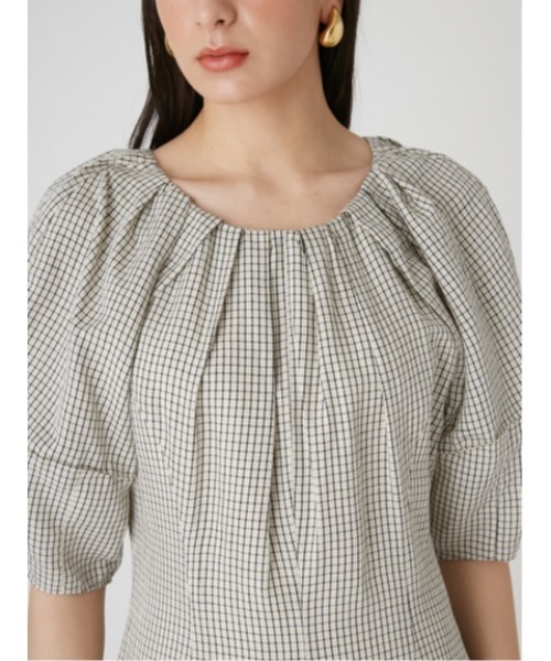 Mila Owen（ミラオーウェン）の「タックデザイン構築スリーブリネンワンピース（ワンピース・レディース・ブラック/オレンジ/チェック・1/0/00）」の9枚目の写真