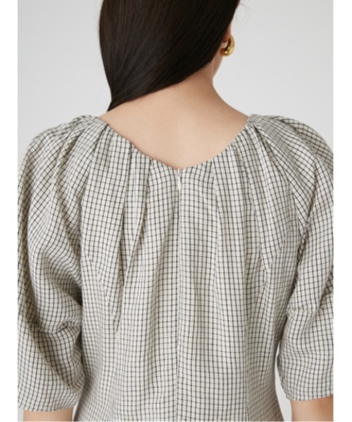 Mila Owen（ミラオーウェン）の「タックデザイン構築スリーブリネンワンピース（ワンピース・レディース・ブラック/オレンジ/チェック・1/0/00）」の13枚目の写真