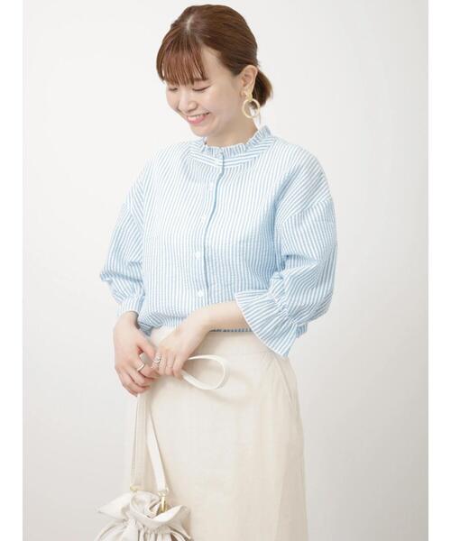 Lugnoncure（ルノンキュール）の「袖ボリュームストライプブラウス（シャツ/ブラウス・レディース・オフホワイト/ブルー/ネイビー・ﾌﾘ-）」の4枚目の写真