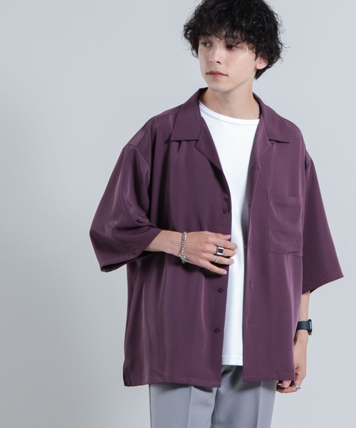 WEGO(ウィゴー)の「WEGO/【セットアップ対応可能】トロミ オープンカラーBIGシャツ(シャツ/ブラウス・メンズ・ブラック/ワイン/ブルー系その他/ライトグレー・MEDIUM/LARGE)」の4枚目の写真