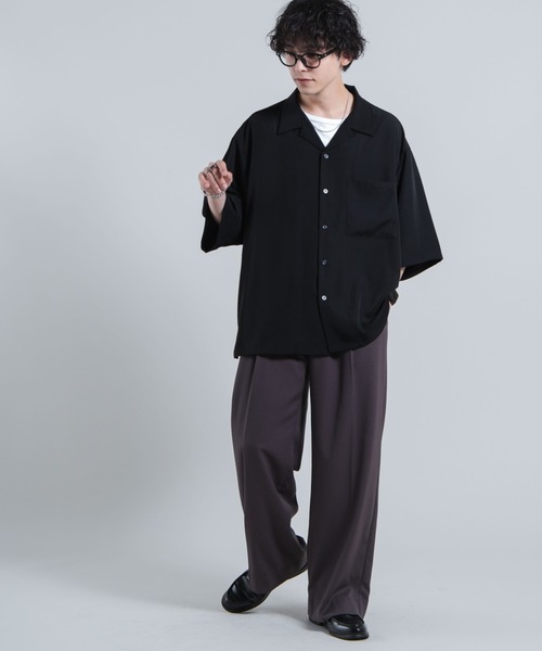 WEGO(ウィゴー)の「WEGO/【セットアップ対応可能】トロミ オープンカラーBIGシャツ(シャツ/ブラウス・メンズ・ブラック/ワイン/ブルー系その他/ライトグレー・MEDIUM/LARGE)」の12枚目の写真