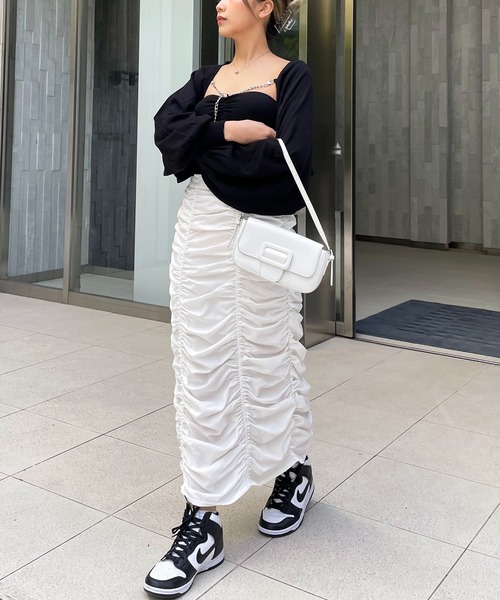 SPIRALGIRL（スパイラルガール）の「ギャザータイトスカート（スカート・レディース・ホワイト/グレー・FREE）」の5枚目の写真