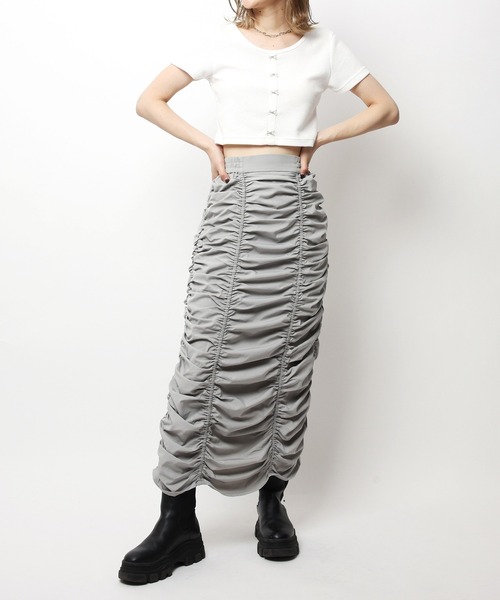SPIRALGIRL（スパイラルガール）の「ギャザータイトスカート（スカート・レディース・ホワイト/グレー・FREE）」の6枚目の写真