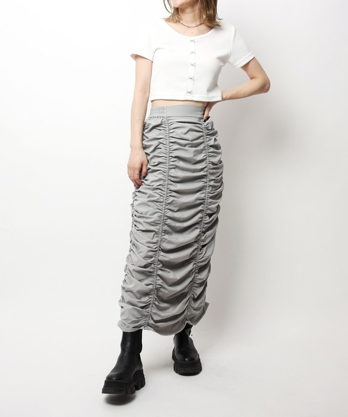SPIRALGIRL（スパイラルガール）の「ギャザータイトスカート（スカート・レディース・ホワイト/グレー・FREE）」の11枚目の写真