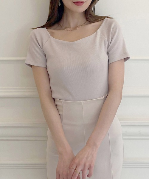 ROYAL PARTY(ロイヤルパーティー)の「カットリブオープンネック半袖トップス(Tシャツ/カットソー・レディース・オフホワイト/ブラック/ベージュ/ピンク・FREE)」の14枚目の写真