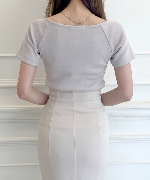 ROYAL PARTY(ロイヤルパーティー)の「カットリブオープンネック半袖トップス(Tシャツ/カットソー・レディース・オフホワイト/ブラック/ベージュ/ピンク・FREE)」の18枚目の写真