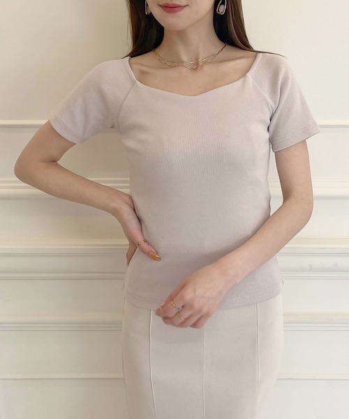 ROYAL PARTY(ロイヤルパーティー)の「カットリブオープンネック半袖トップス(Tシャツ/カットソー・レディース・オフホワイト/ブラック/ベージュ/ピンク・FREE)」の22枚目の写真