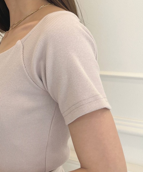 ROYAL PARTY(ロイヤルパーティー)の「カットリブオープンネック半袖トップス(Tシャツ/カットソー・レディース・オフホワイト/ブラック/ベージュ/ピンク・FREE)」の19枚目の写真