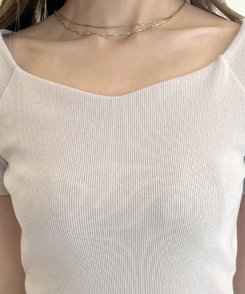 ROYAL PARTY(ロイヤルパーティー)の「カットリブオープンネック半袖トップス(Tシャツ/カットソー・レディース・オフホワイト/ブラック/ベージュ/ピンク・FREE)」の20枚目の写真