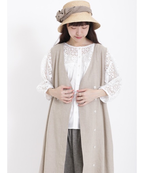 Samansa Mos2（サマンサ モスモス）の「【接触冷感 吸水速乾】おめかしレースブラウス（シャツ/ブラウス・レディース・オフホワイト/ブラック/キナリ・ﾌﾘ-）」の16枚目の写真