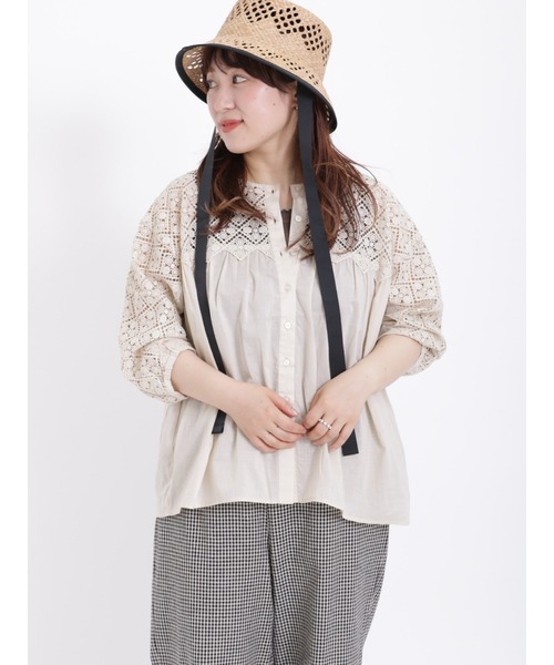 Samansa Mos2（サマンサ モスモス）の「【接触冷感 吸水速乾】おめかしレースブラウス（シャツ/ブラウス・レディース・オフホワイト/ブラック/キナリ・ﾌﾘ-）」の20枚目の写真