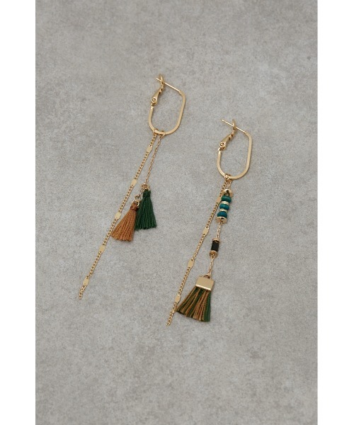AZUL by moussy(アズールバイマウジー)の「TASSEL BEADS CHAIN EARRINGS/タッセルビーズチェーンピアス(ピアス(両耳用)・レディース・グリーン系その他/オレンジ系その他・FREE)」の14枚目の写真