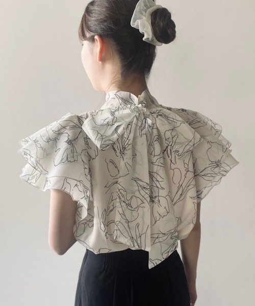 NOMAE（ノーマエ）の「フリルリボンシアーブラウス（シャツ/ブラウス・レディース・ベージュ系その他/ピンク系その他/ブラック系その他/ホワイト・FREE）」の2枚目の写真