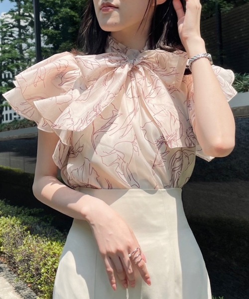 NOMAE（ノーマエ）の「フリルリボンシアーブラウス（シャツ/ブラウス・レディース・ベージュ系その他/ピンク系その他/ブラック系その他/ホワイト・FREE）」の3枚目の写真