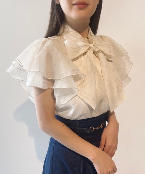 NOMAE（ノーマエ）の「フリルリボンシアーブラウス（シャツ/ブラウス・レディース・ベージュ系その他/ピンク系その他/ブラック系その他/ホワイト・FREE）」の4枚目の写真