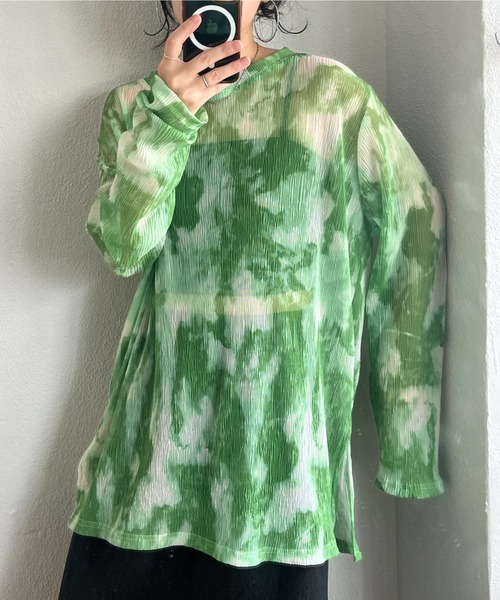セール】shirring tie dye sheer tops / シャーリングタイダイ
