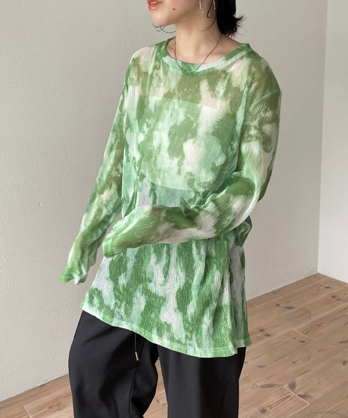セール】shirring tie dye sheer tops / シャーリングタイダイ