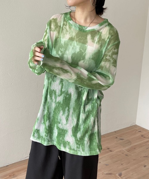 wee9s(ウィークス)の「shirring tie dye sheer tops / シャーリングタイダイシアートップス(Tシャツ/カットソー・レディース・グリーン/ブラック・FREE)」の9枚目の写真