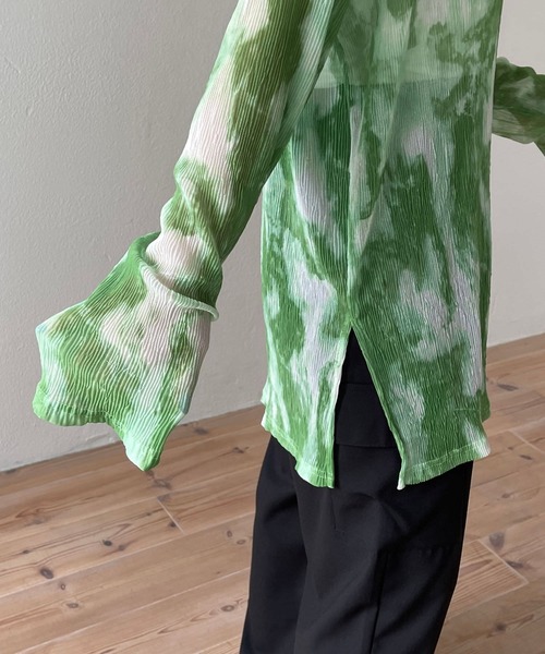 wee9s(ウィークス)の「shirring tie dye sheer tops / シャーリングタイダイシアートップス(Tシャツ/カットソー・レディース・グリーン/ブラック・FREE)」の12枚目の写真