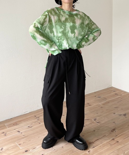 wee9s(ウィークス)の「shirring tie dye sheer tops / シャーリングタイダイシアートップス(Tシャツ/カットソー・レディース・グリーン/ブラック・FREE)」の14枚目の写真