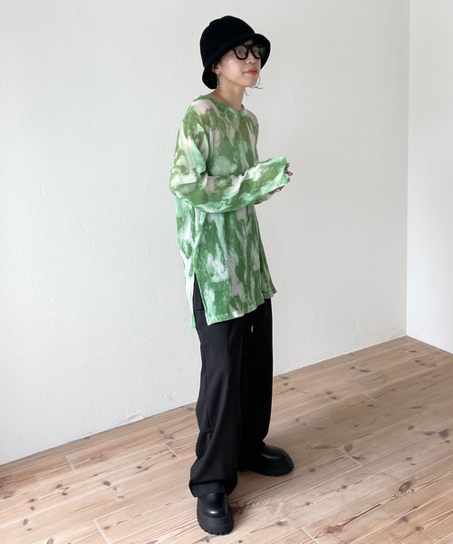 セール】shirring tie dye sheer tops / シャーリングタイダイ