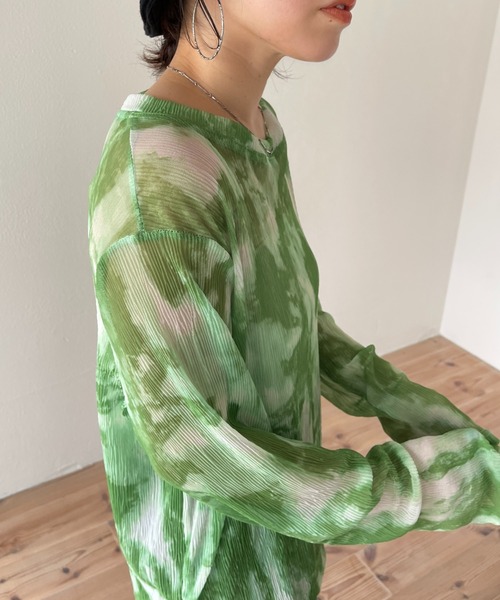 wee9s(ウィークス)の「shirring tie dye sheer tops / シャーリングタイダイシアートップス(Tシャツ/カットソー・レディース・グリーン/ブラック・FREE)」の10枚目の写真