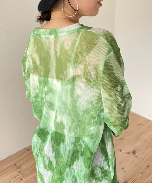 wee9s(ウィークス)の「shirring tie dye sheer tops / シャーリングタイダイシアートップス(Tシャツ/カットソー・レディース・グリーン/ブラック・FREE)」の11枚目の写真