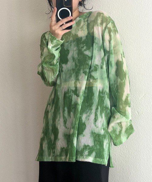 wee9s(ウィークス)の「shirring tie dye sheer tops / シャーリングタイダイシアートップス(Tシャツ/カットソー・レディース・グリーン/ブラック・FREE)」の22枚目の写真